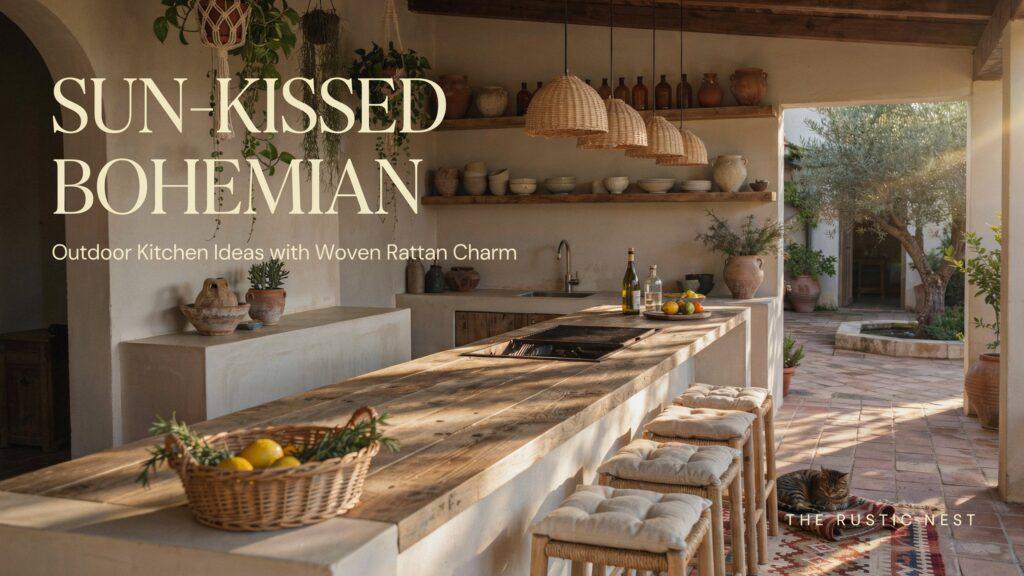 Sun-Kissed Bohemian Outdoor Kitchen Ideas with Woven Rattan Charm